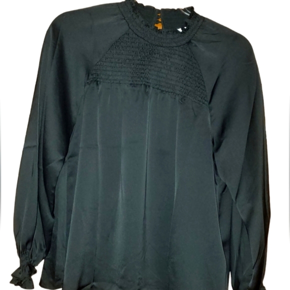 Nanette Lepore NWT Black Smocked Soft Flowy Boho Blouse, Size M - Picture 1 of 6